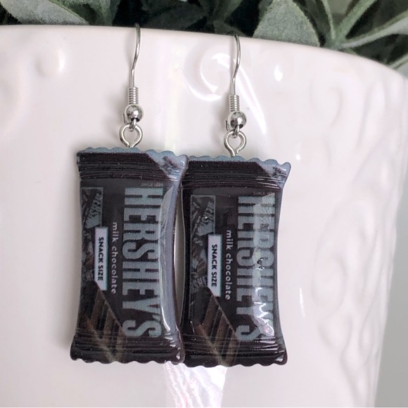 New Hersheys Chocolate Bar Oversized Dangling Fun Novelty Handmade Earrings - Picture 1 of 4